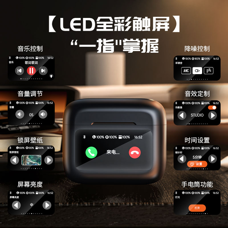 彩屏触控TWS入耳式降噪耳机高品质跨境无线蓝牙耳机